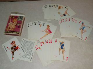 Vtg 53 Vargas Girls Deck Of Playing Cards Pink Box Full Deck 2 Jokers Tax Stamp
