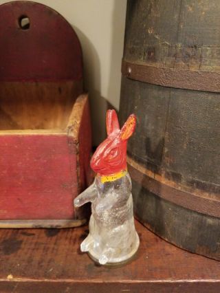 Antique Avor Easter Bunny Rabbit Glass Candy Container W/ Tin Cap