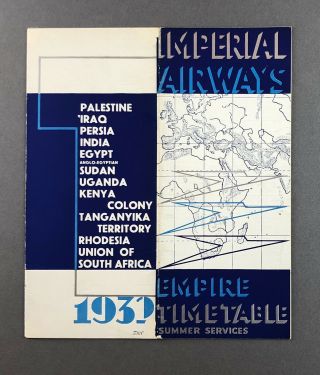 Imperial Airways Airline Timetable Empire Summer 1932 Palestine Iraq Persia Indi