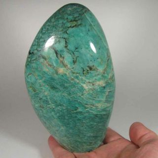 6 " Amazonite W/ Smoky Quartz Crystal Polished Standup - Madagascar - 3 Lbs.