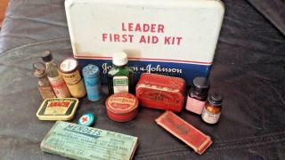 Vintage Old Antique Medical Supplies Medicine Bottles Tins Decorators Shelf