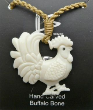 Hawaii Jewelry White Rooster Bone Carved Necklace / Choker 35597