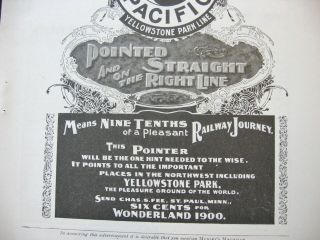 Vtg 1900 NORTHERN PACIFIC RAILROAD Print Ad Pointer Dog,  Map Art,  Yellowstone Park 3