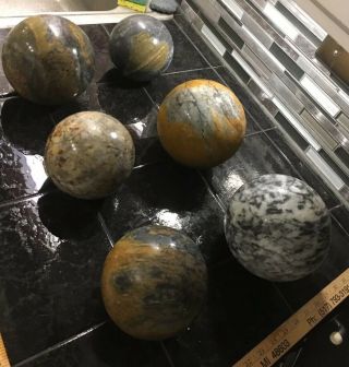 6 - Large - Marble Stone Granite Decorative Round Sphere Balls,  54 Lb.  Total