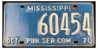 Mississippi 1970 Public Service Commission Trucking Permit License Plate 60454