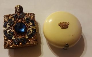 One Early 20th Century French Compact And A Filegriee Perfume Bottle