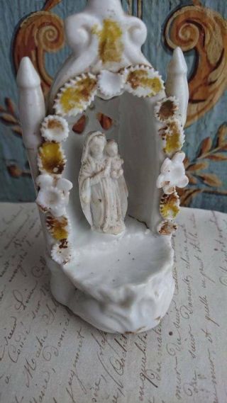 Charming Antique French Porcelain Religious Benitier Icon C1850