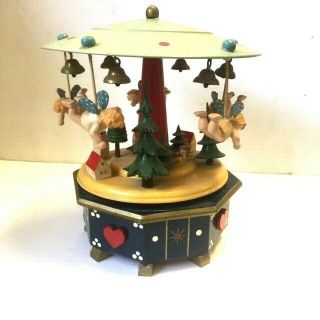 Antique Steinbach German Christmas Wooden Musical Angels / Trees Carousel