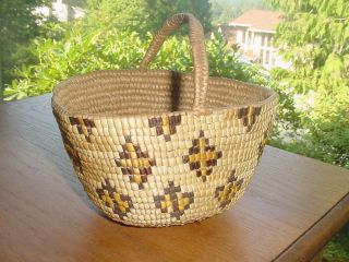 Old Salish Indian Basket With Handle