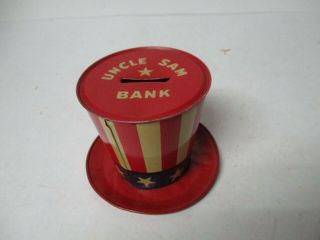 Vintage 4th Of July Tin Litho Uncle Sam Hat Bank W Key - Chein