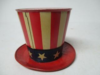 Vintage 4th Of July Tin Litho Uncle Sam Hat Bank w Key - Chein 2