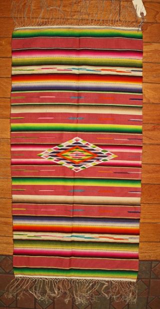 Fine Old Mexican Wool Saltillo Serape Silk Center Background 19 " X 38.  5 "