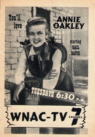1958 Wnac Tv Ad Gail Davis As Annie Oakley Western Series