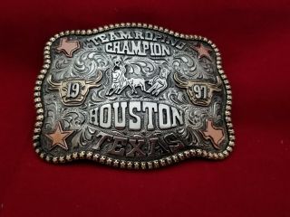 1997 Rodeo Trophy Belt Buckle Houston Texas Team Roping Champion Vintage 288