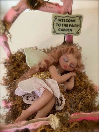 Ooak Magical Sleeping Garden Fairie/ Fairy Sculpture W/ Bed