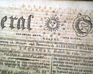 Rare 18th Century AMERICAN 1795 BOSTON Massachusetts w/ Jay ' s Treaty Newspaper 2