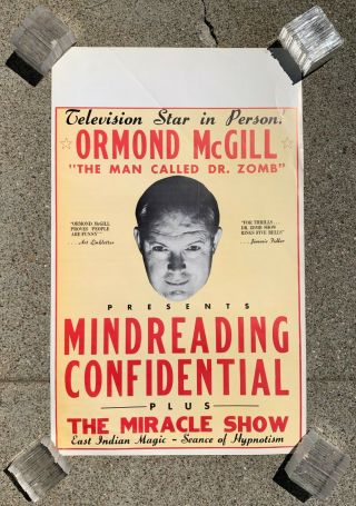 Dr Zomb Ormond Mcgill Mind Reading Miracle Spook Show Hypnosis Poster