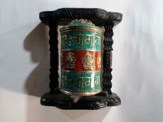 Tibetan Prayer Wheel Wall Hanging 10¨ Om Mani Pad Me Turquoise Hand Made Nepal