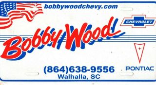 Bobby Wood Auto Dealership License Plate Car Tag - Walhalla,  South Carolina - Flag