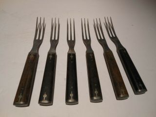 Set of 6 Civil War Era Knife & Fork Meriden Cuttlery Co 3 Tine Forks 5