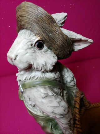 Chrisdon Bunny Rabbit Hauling A Basket Bowl Resin Sculpture For Easter &spring