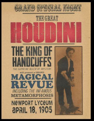 Harry Houdini 1905 Poster Reprint On 100 Year Old Paper P005