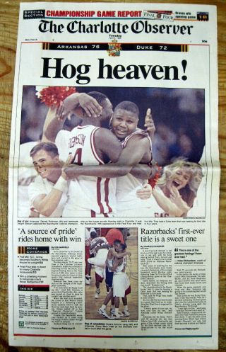 1994 Hdlne Newspaper Arkansas Wins Ncaa College Basketball Championship Vs Duke