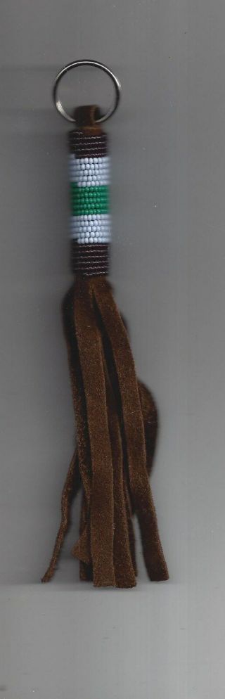 Sioux Indian Art Work Key Chain Vintage 8 Inches Pine Ridge Sd Leather Beaded