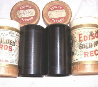 2 Edison Phonograph 2m Cylinder Records Lids And Box 