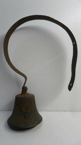 Antique Shop Brass Door Bell / Servants Bell On Metal Sprung Bracket Victorian