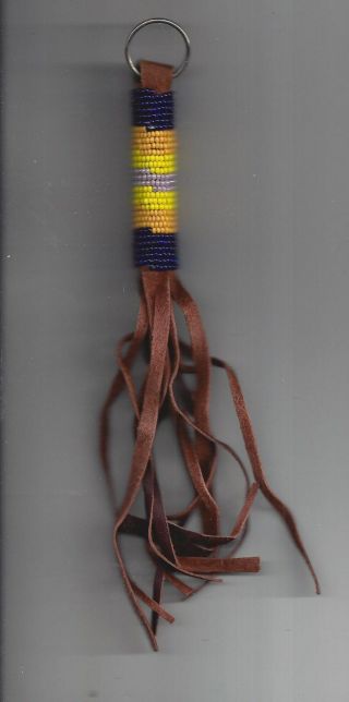 Pine Ridge Sd Leather Beaded Vintage Sioux Indian Art Work Key Chain 10 Inches