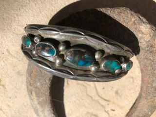 Classic Early Navajo Cuff Bracelet Silver Bisbee Turquoise