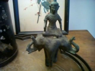 Hindu Antique Bronze Statue Three Headed Elephant