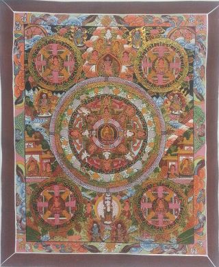 Five Gold Tone Mandala Of Buddha Hand - Painted Art Canvas B71