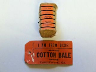 Vintage Miniature Cotton Bale Souvenir Of Dixie,  Camp Forrest,  Ga With Card