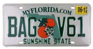 Florida 2012 Car License Plate Bag V61 - Natural Sticker -