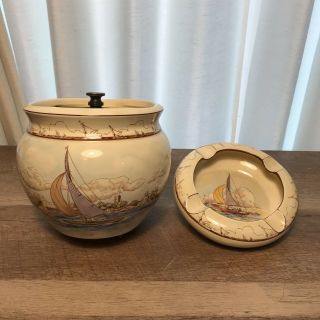 Royal Winton Grimwades Hand Painted Sailboats Humidor / Tobacco Jar,  Ashtray