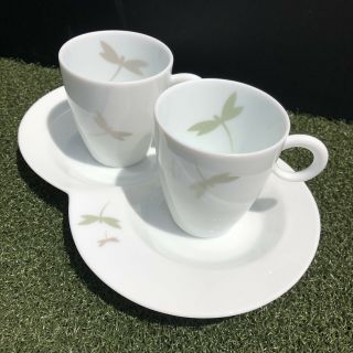 Vintage Van Cleef & Arpels Porcelain Espresso Or Tea Cups & Saucer Set Dragonfly