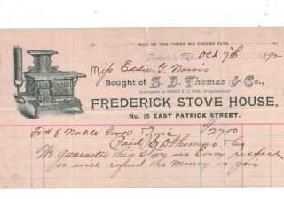 Invoice S.  D.  Thomas & Co.  Frederick Stove House 15 E.  Patrick St.  Frederick,  Md