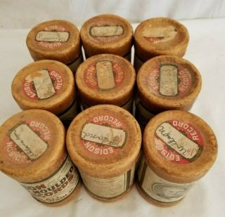 9 Antique Edison Gold Moulded Cylinder Records With Cases & Caps