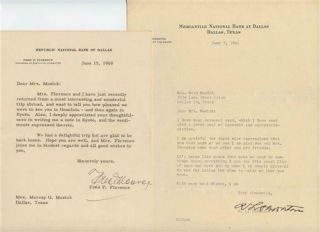 R L Thornton & Fred Florence Signed Dallas Bank Letters 1960 