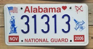 Alabama 2006 National Guard License Plate/tag - 31313 Embossed