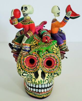 Alfonso Castillo Day Of The Dead Skull Skelletons Ceramic Folk Art