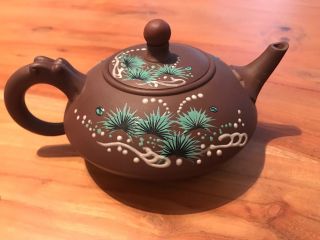 Japanese Petite Ceramic Teapot Brown Glaze Hand Painted with UNDERWATER GOLDFISH 2
