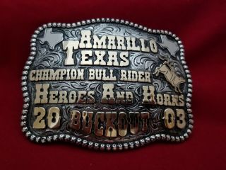 2003 Rodeo Trophy Belt Buckle Amarillo Texas Bull Champion Vintage Leo Smith 78