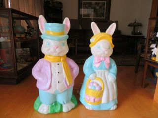 Empire Lighted Large Blow Mold Mr & Mrs Easter Bunny Rabbit Yard Decor 36 "