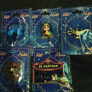 Disney Dsf Dssh Aladdin Pin Set Le300 Jasmine& Jafar & Marquee& Genie &&surprise