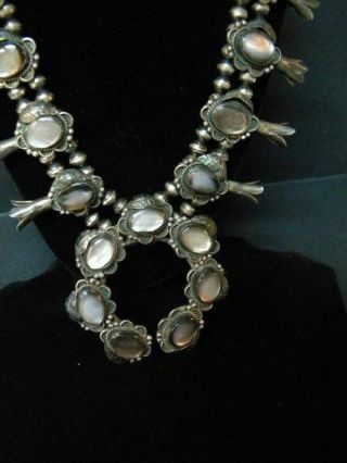 Vtg.  Native American Squash Blossom Silver/Black Mother of Pearl Necklace 3