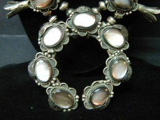 Vtg.  Native American Squash Blossom Silver/Black Mother of Pearl Necklace 4