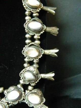 Vtg.  Native American Squash Blossom Silver/Black Mother of Pearl Necklace 5